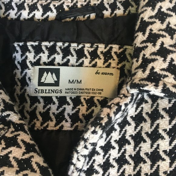 Girls Houndstooth Winter Warm Coat Jacket Wool Buttons Size Medium Black White - Picture 5 of 13